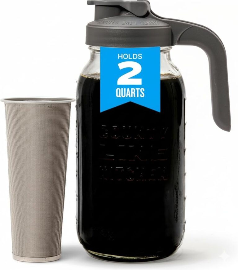 County Line Kitchen Glass Cold Brew Coffee Maker with Lid - Wide Mouth, 2 Quart (64 oz) - Heavy Duty, Leak Proof - Sun & Iced Tea Pitcher, Cold Brew Coffee, Breast Milk Storage, Water - Gray