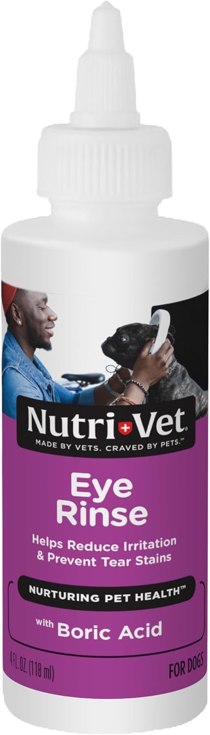 Nutri-Vet Eye Rinse for Dogs, Dog Tear Stain Remover, Eye Wash, Allergy Relief for Pet Puppies, Puppy Supplies, Pet Safe Formula, Vet Formulated, Prevents Infections, 4oz