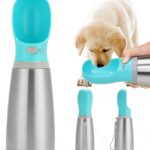 Portable Dog Water Bottle, 24 OZ, Stainless Steel Leak Proof Puppy Water Dispenser with Drinking Feeder for Pets Travel, Walking, Hiking and Outdoor Activities