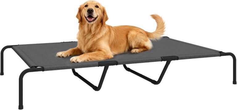 PawHut Elevated Dog Bed, Outdoor Dog Bed for Large Breeds, Easy to Assemble, No Tools Required, Portable Raised Pet Cot with Steel Frame and Breathable Mesh, Gray, 60" L