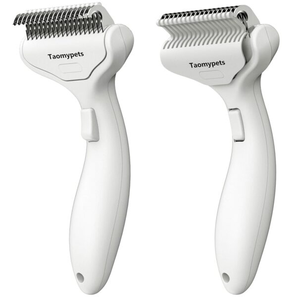 Taomypets Self Cleaning Grooming Rake Brush for Shedding Gently Removes Loose Undercoat Mats Tangled Deshedding Grooming Tool for Dogs Cats Extra Wide (White)