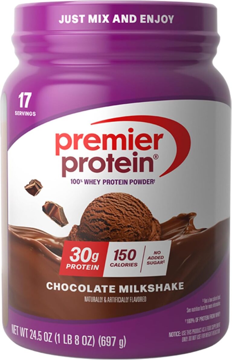 Premier Protein Powder, Chocolate Milkshake, 30g Protein, No Added Sugar, 100% Whey Protein, Keto Friendly, Soy & Gluten Free, 24.5 oz, 17 Servings (Packaging May Vary)