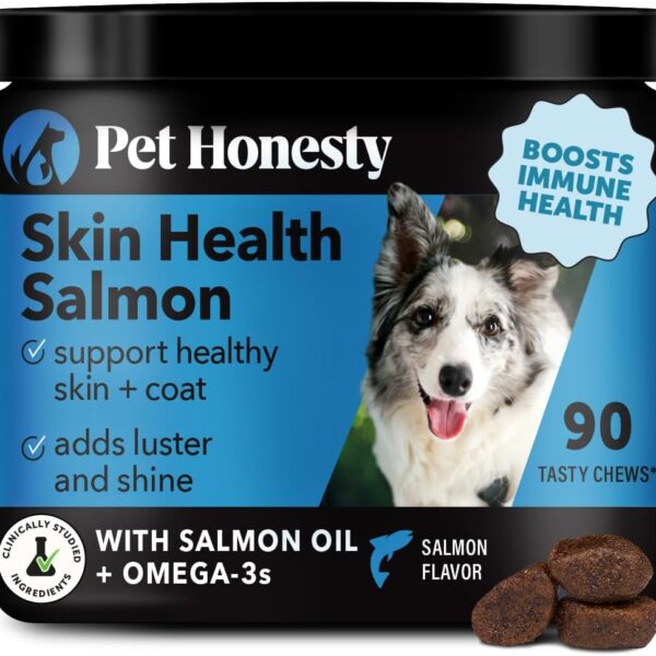 Pet Honesty Skin Health Salmon Chews - Itch Relief for Dogs, Omega 3 Fish Oil for Dogs, Natural Salmon Oil for Dog Chews for Healthy Skin & Coat, May Reduce Shedding, Dog Fish Oil Supplements - 90 Ct
