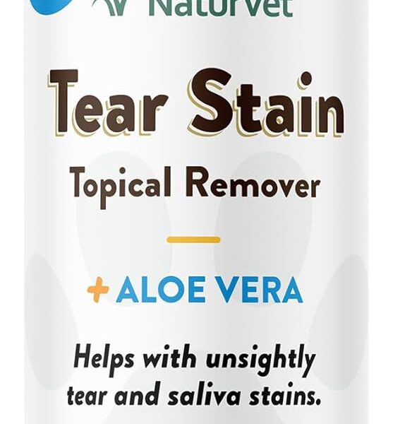 NaturVet  Tear Stain Topical Remover Plus Aloe  4 oz | Eliminates Unsightly Tear & Saliva Stains | Gentle, Water-Based Formula | for Dogs & Cats