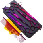 PET Professional PET Dog Grooming Coated Titanium Scissors Suit Cutting&Curved&Thinning Shears (7.0 inches, Purple)