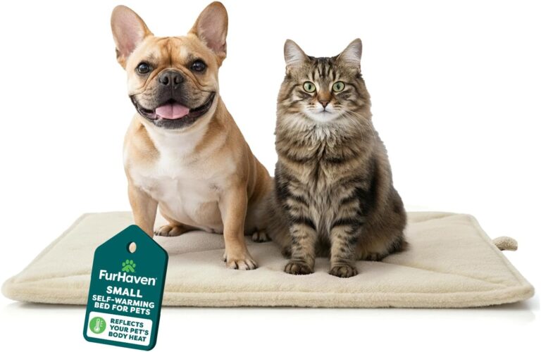 FurHaven ThermaNAP Self Warming Cat Mat, Dog Bed for Crates with Self-Warming Technology for Cozy Rest, Fully Machine Washable, Small, Plush Faux Fur, Cream