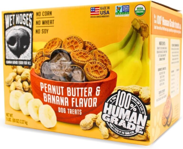 Wet Noses Organic Crunchy Dog Treats  for All Pet Sizes, Breeds  Senior Dog Snack  100% Human-Grade  Delicious Chews for Dogs  Grain-Free Peanut Butter & Banana, 5 Lb. Package may vary.