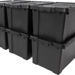 IRIS USA 20 Gallon Lockable Storage Bins with Lids, 6 Pack - Made in USA, Heavy Duty, Stackable Containers, Garage Organizing Bins Moving Tubs, Rugged Sturdy Equipment Utility Box - Black