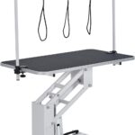 PeakPursuit 43.3 in Hydraulic Dog Grooming Table, Professional Pet Grooming Table with Adjustable Overhead Arm & Noose, Height Range 22 in - 38.6 in, Maximum Capacity Up to 350 LB