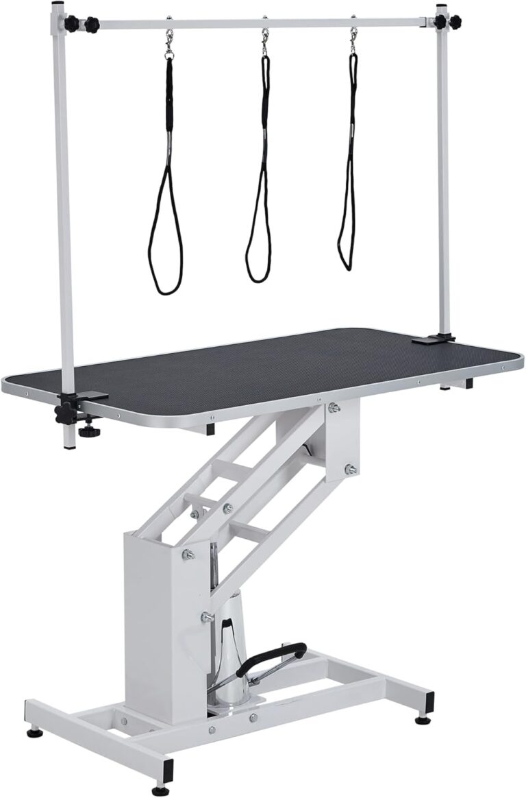 PeakPursuit 43.3 in Hydraulic Dog Grooming Table, Professional Pet Grooming Table with Adjustable Overhead Arm & Noose, Height Range 22 in - 38.6 in, Maximum Capacity Up to 350 LB