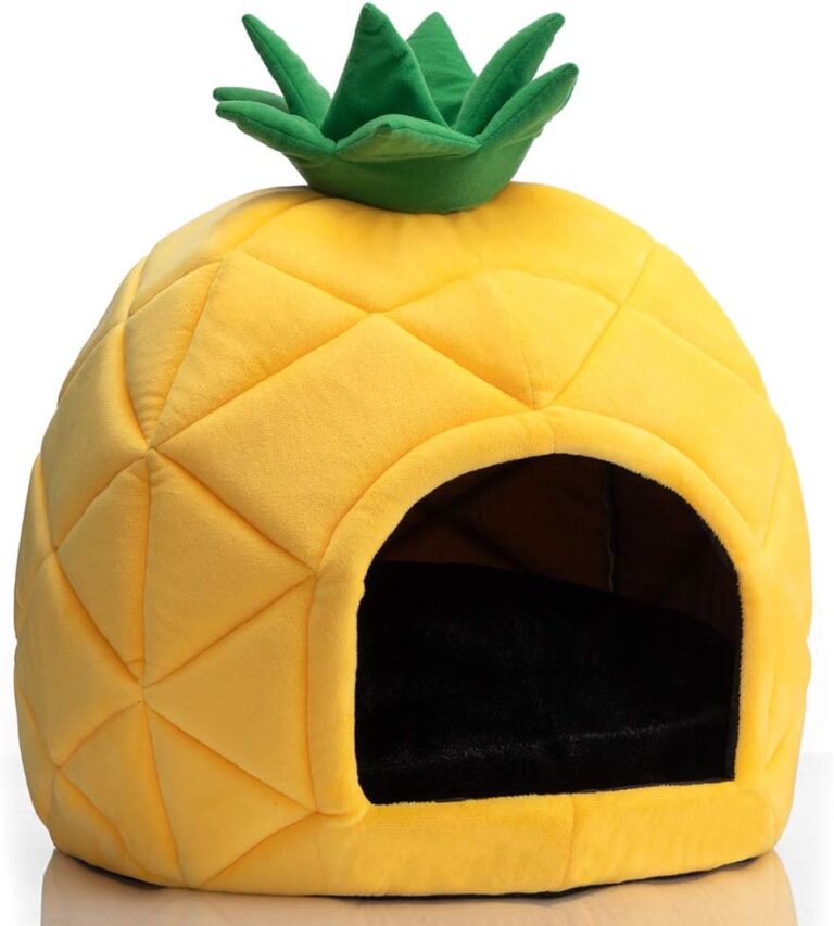 Hollypet Cat Bed Self-Warming Kitty Cave Hut House Nest Pet Sleeping Bed for Indoor Cats, Yellow, Pineapple Cave