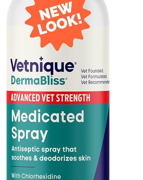 Vetnique Dermabliss Chlorhexidine for Dogs Skin Health - Antibacterial Medicated Spray - for Skin Infections & Irritation, Hot Spots & Redness Relief (Medicated Spray, 8oz)