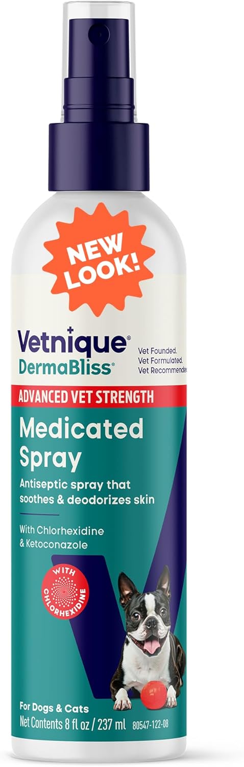 Vetnique Dermabliss Chlorhexidine for Dogs Skin Health - Antibacterial Medicated Spray - for Skin Infections & Irritation, Hot Spots & Redness Relief (Medicated Spray, 8oz)