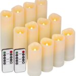 Enido 12 Pc Flameless LED Candles with Remote & Timer, Outdoor Waterproof, Flickering Electric Warm Lights for Cozy Home & Holiday Romantic Decor, Battery Operated for Party(D 2.2 x H 4/5/6