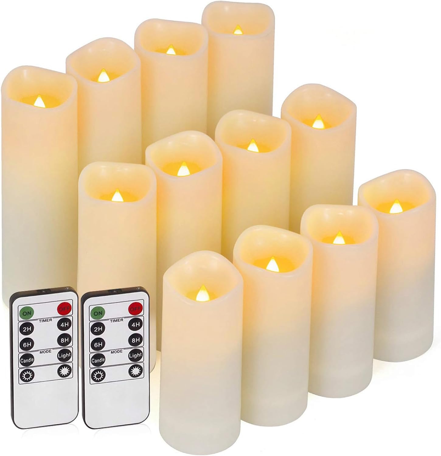 Enido 12 Pc Flameless LED Candles with Remote & Timer, Outdoor Waterproof, Flickering Electric Warm Lights for Cozy Home & Holiday Romantic Decor, Battery Operated for Party(D 2.2 x H 4/5/6 Enido 12 Pc Flameless LED Candles with Remote & Timer, Outdoor Waterproof, Flickering Electric Warm Lights for Cozy Home & Holiday Romantic Decor, Battery Operated for Party(D 2.2 x H 4/5/6