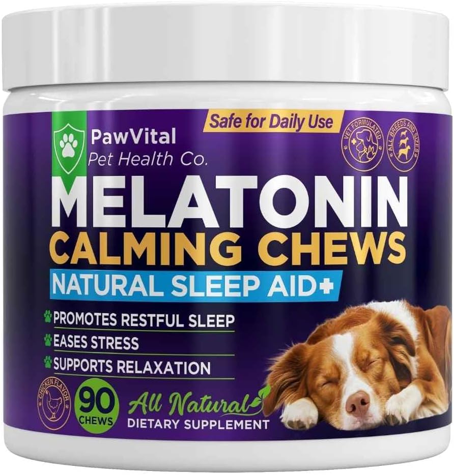 Melatonin Calming Chews for Dogs Natural Sleep Aid & Anxiety Relief Dog Calming Treats with Chamomile, Valerian Root, Ashwagandha & Theanine 90 Soft Chews for Small & Large Breeds Melatonin Calming Chews for Dogs Natural Sleep Aid & Anxiety Relief Dog Calming Treats with Chamomile, Valerian Root, Ashwagandha & Theanine 90 Soft Chews for Small & Large Breeds