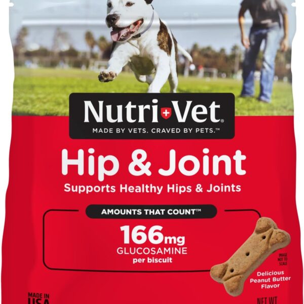 Nutri-Vet Hip & Joint Biscuits for Dogs, Tasty Glucosamine Treat, Puppy Supplements, Dog Joint Supplement, Small Sized Biscuit with 166mg Glucosamine, Puppy Essentials, Peanut Butter Flavor, 16 oz