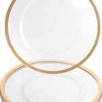 PARTY BARGAINS 13-Inch Charger Plates - 8 Pack, Clear Gold Rim, Heavy-Duty Disposable Chargers for Elegant Dining - Ideal for Weddings and Formal Events