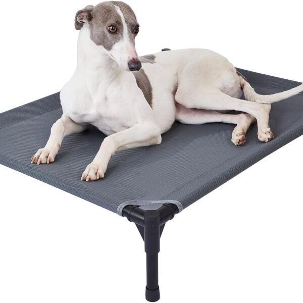 pettycare Elevated Outdoor Dog Bed - Raised Cot for Large Dogs, Heavy Duty Pet Cots Waterproof, Cooling, Washable Breathable Teslin Mesh, Durable, Non Slip, 42 Inches, Grey