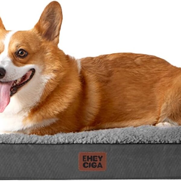 EHEYCIGA Orthopedic Dog Beds for Large Dogs with Removable Washable Cover for Crate, Grey, 35x23