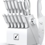 imarku Kitchen Knife Set, Japanese Knives Set for Kitchen, Stainless Steel Knife Set with Block, Kitchen Gadgets, White, Anti-Slip Handle, Dishwasher Safe, Christmas Gift for Women Men