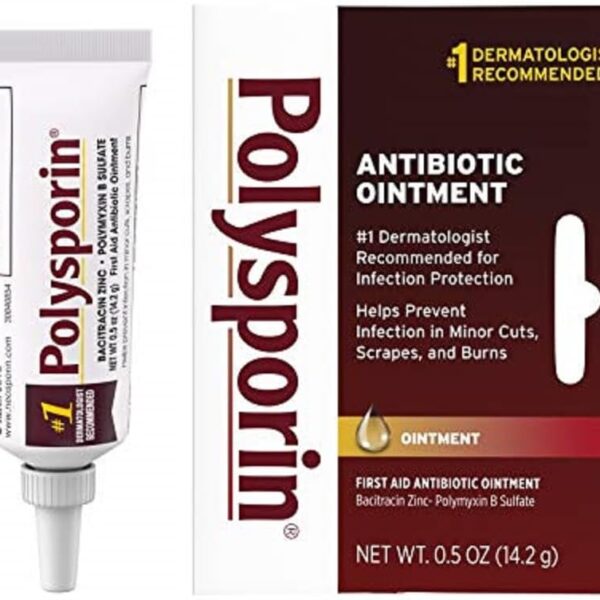 Polysporin First Aid Topical Antibiotic Skin Ointment with Bacitracin Zinc & Polymyxin B Sulfate, for Infection Protection & Wound Care, Neomycin-Free, Travel Size, 0.5 oz