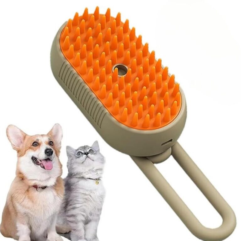 4-in-1 Cat Grooming Brush  Water Spray & Self-Cleaning Shedding Brush for Cats & Dogs  Pet Hair Removal & Massage Comb for Long & Short Hair (Beige).