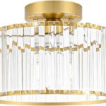 Crystal Ceiling Light Fixture, Modern Semi Flush Mount Ceiling Light, Gold Hallway Lighting Fixtures Chandelier for Kitchen, Close To Ceiling Light Fixtures for Entryway Bedroom, 1-Light, 11Inch