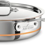 All-Clad Copper Core 5-Ply Stainless Steel Saut Pan with Steel Lid 5 Quart Induction Oven Broiler Safe 600F Pots and Pans, Cookware Silver