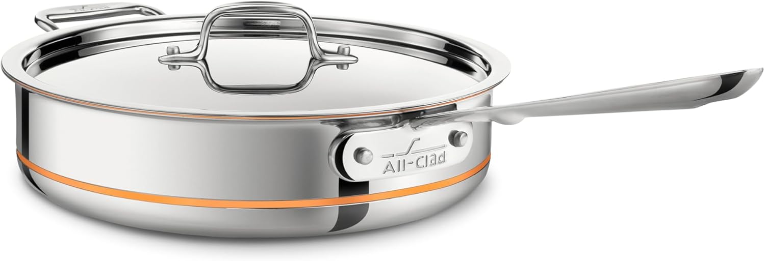 All-Clad Copper Core 5-Ply Stainless Steel Saut Pan with Steel Lid 5 Quart Induction Oven Broiler Safe 600F Pots and Pans, Cookware Silver All-Clad Copper Core 5-Ply Stainless Steel Saut Pan with Steel Lid 5 Quart Induction Oven Broiler Safe 600F Pots and Pans, Cookware Silver