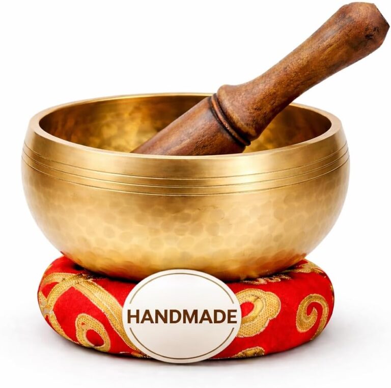 Premium Tibetan Singing Bowl Set - Authentic Handcrafted Mindfulness Meditation Holistic Sound 7 Chakra Healing Gift by Himalayan Bazaar (3 Inch, Gold)