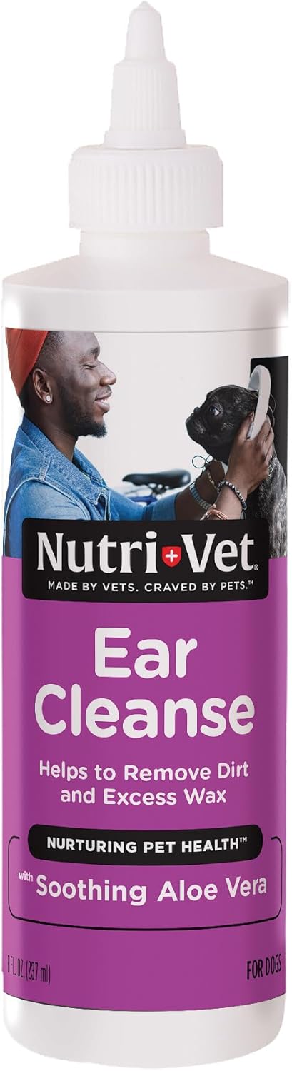 Nutri-Vet Ear Cleanse for Dogs, Liquid Ear Cleanser with Soothing Aloe and Salicylic Acid, Removes and Cleans Wax, Dirt, and Debris, Deodorizes, and Itch Relief, Gentle Veterinarian Formulated, 8oz