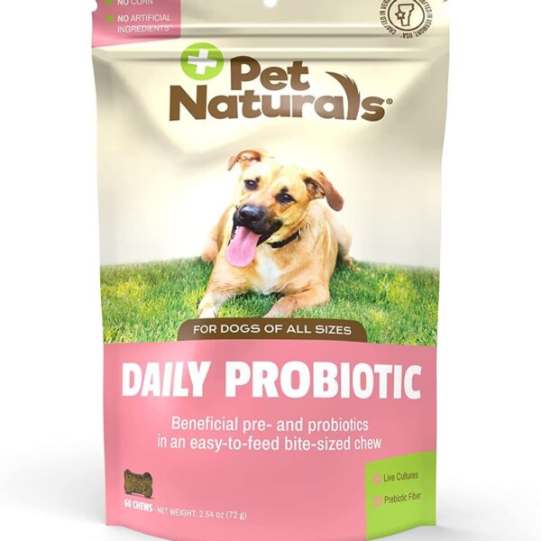 Pet Naturals Daily Probiotic for Dogs, 120M CFUs - Pre and Probiotics for Dogs Digestive Health, Gut Health, Immune Support, Diarrhea, Allergies and Itching - 60 Chews, Duck Flavor