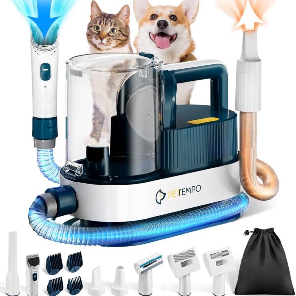 Dog Grooming Vaccum & Blow Dryer, 2.5L Dog Vacuum for Shedding Grooming with 3 Temperature Settings, Pet Vacuum Grooming Kit for Dogs & Cats