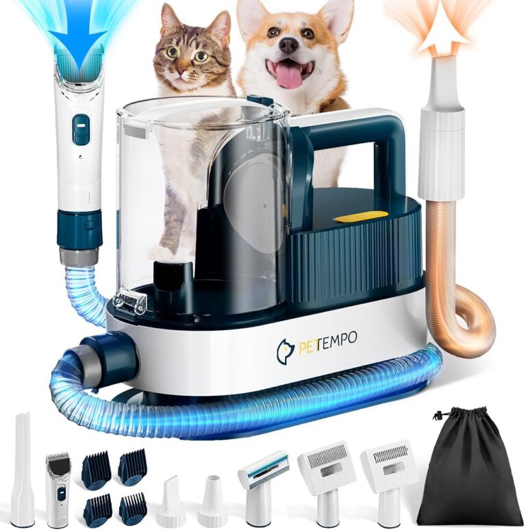 Dog Grooming Vaccum & Blow Dryer, 2.5L Dog Vacuum for Shedding Grooming with 3 Temperature Settings, Pet Vacuum Grooming Kit for Dogs & Cats