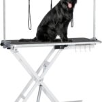 Hydraulic Pet Grooming Table for Large Dogs, Adjustable Height - Electric Dog Grooming Table Trimming/Drying Table w/Arm/Noose Maximum Capacity Up to 264Lb, White