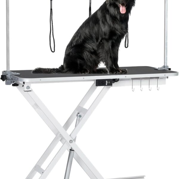 Hydraulic Pet Grooming Table for Large Dogs, Adjustable Height - Electric Dog Grooming Table Trimming/Drying Table w/Arm/Noose Maximum Capacity Up to 264Lb, White