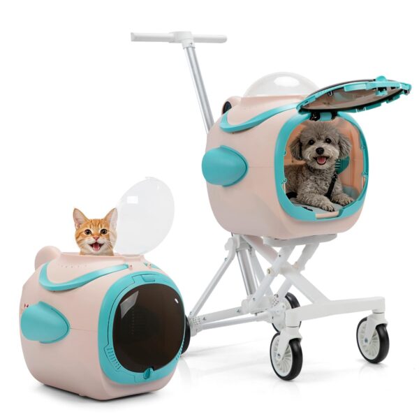 COZIWOW Dog Stroller for Dogs and Cats, Foldable 4-Wheel Pet Stroller with Temperature Display | Ventilation Fan | Anti-Irritation Design | Night Light | Cat Strollers for Daily Walks & Outdoor Use