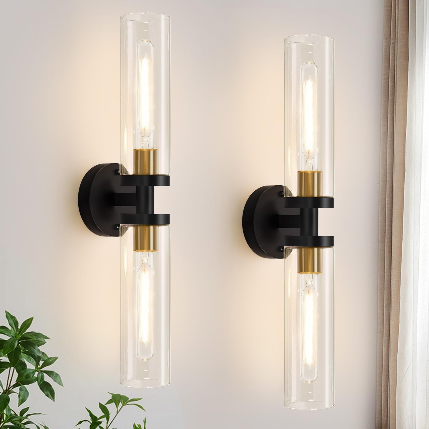 Wall Sconces Set of Two, 22" Black and Gold Bathroom Sconces with Clear Glass, Hardwired Modern Sconces Wall Decor Set of 2 Wall Light fixtures for Bathroom Mirror Living Room Hallway Bedroom Wall Sconces Set of Two, 22" Black and Gold Bathroom Sconces with Clear Glass, Hardwired Modern Sconces Wall Decor Set of 2 Wall Light fixtures for Bathroom Mirror Living Room Hallway Bedroom