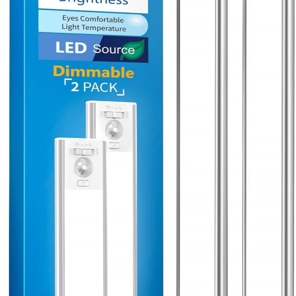 Under Cabinet Lighting, LED Motion Sensor Light Indoor, 2200mAh USB Rechargeable Closet Lights Battery Operated, Stick On Magnetic Wireless Dimmable Under Counter Lights for Kitchen(2 Pack)