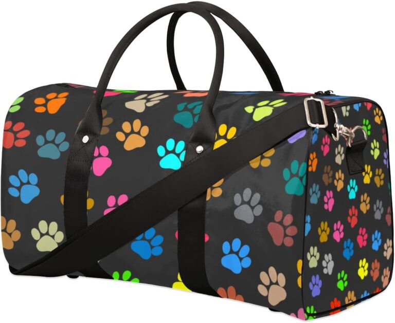 Travel Duffel Bag Cat Dog Paw Print Sport Tote Gym Bag Waterproof Foldable Carryon Weekend Overnight Training Handbag Sports Duffle Bags for Women Men Boys Girls