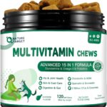 NATURE TARGET Multivitamin for Dogs - with MSM & Glucosamine, Omegas 3 & 6, Probiotics for Digestive Health, Joint Support, Skin & Coat, Immune System & Overall Health 120 Soft Chews