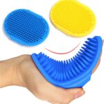 Kwispel Dog Grooming Brush, Pet Shampoo Bath Brush Shedding Soothing Massage Rubber Comb with Adjustable Ring Handle for Long Short Haired Dogs and Cats 2pcs