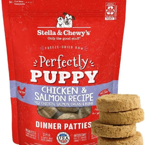 Stella & Chewy's Freeze Dried Raw Dinner Patties  Crafted for Puppies  Grain Free, Protein Rich Perfectly Puppy Chicken & Salmon Recipe  5.5 oz Bag