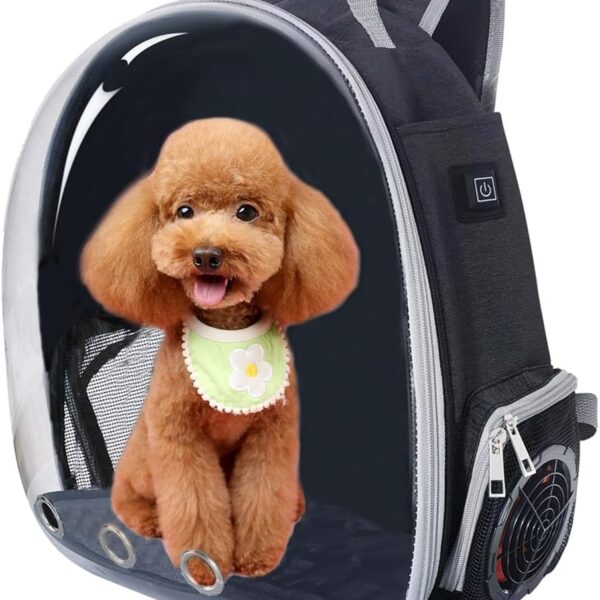 Active Cooling Pet Backpack Carrier with Side Fan,Airline Approved Transparent Bubble Backpack for Cats, Dogs, Puppies Enhanced Ventilation for Travel, Hiking, Camping (Black)