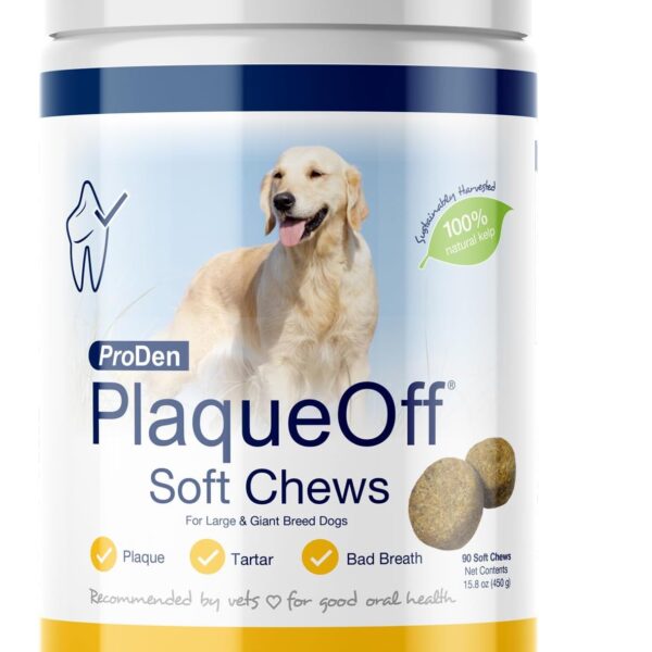 ProDen PlaqueOff Soft Chews with Natural Kelp - for Large & Giant Breed Dogs - Supports Normal, Healthy Teeth, Gums, and Breath Odor in Dogs - 90 Soft Chews