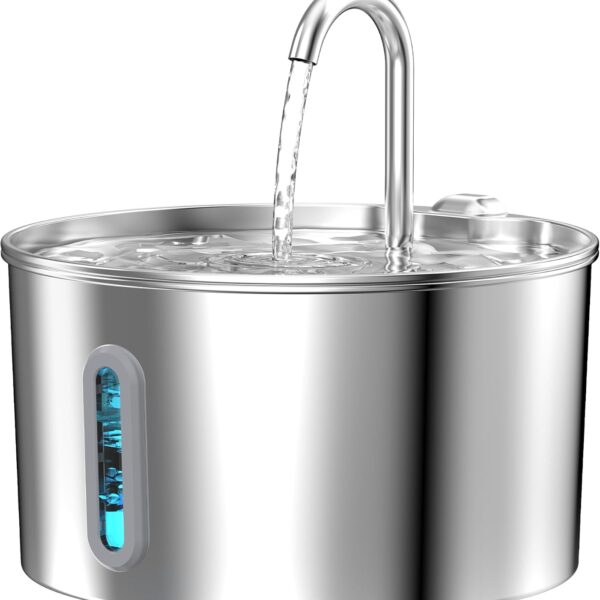Cat Water Fountain Stainless Steel: 2.2 L Cat Fountain for Drinking - Automatic Pet Water Fountain for Cats Inside - Metal Cat Dog Water Dispenser Bowl with Faucet Water Level Window Ultra Quiet Pump