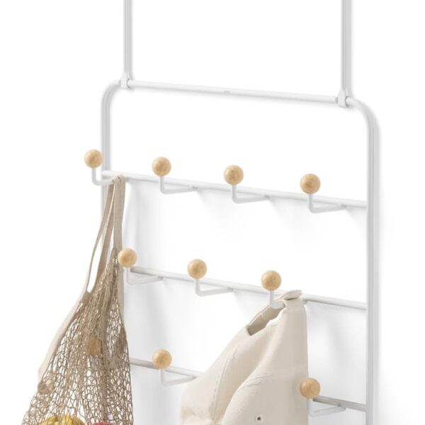 Umbra Estique Over The Door Coat Rack & Multi-Use Organizer, for Coats, Bags, Hats & More, White/Natural