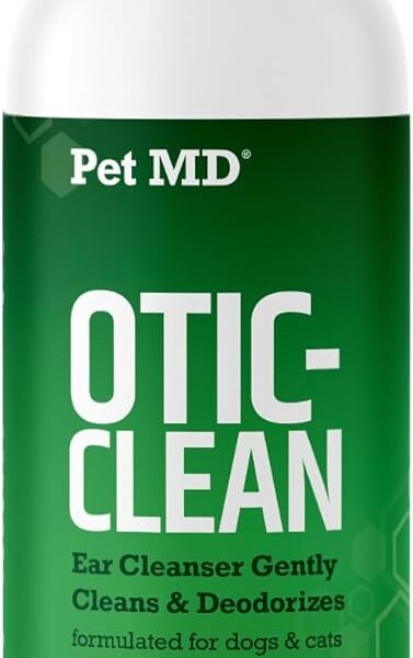 Pet MD Otic Clean Dog Ear Cleaner for Cats and Dogs - Effective Against Infections Caused by Infections, Itching and Controls Ear Odor - 8 oz (Cucumber Melon)