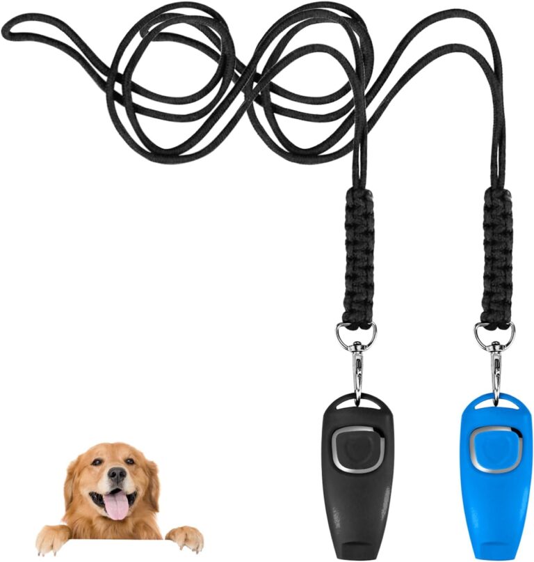 2 Pcs Dog Whistles with Lanyard, 2 in 1 Combined Dog Clicker Whistles for Training and Recall, Professional Dogs Training Whistle to Stop Barking Neighbors Dogs (Black, Blue)